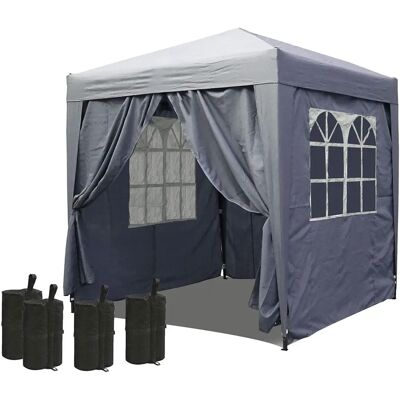 Quick-star Gazebo de jardín 2x2m Gris con Pesas y Paneles Laterales - Producto de Jardín Quick-star Gazebo de jardín 2x2m Gris con Pesas y Paneles Laterales - Producto de Jardín