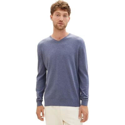 TOM TAILOR Indigo Blue Melange V-Neck Sweater - Sweater TOM TAILOR Indigo Blue Melange V-Neck Sweater - Sweater