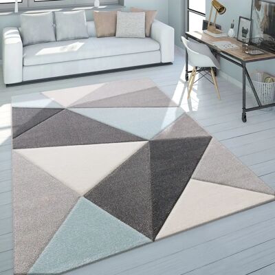 Alfombra 3D Triángulos Turquesa Gris Pastel - Alfombra de PACO HOME Alfombra 3D Triángulos Turquesa Gris Pastel - Alfombra de PACO HOME