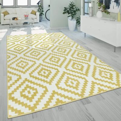Tappeto Giallo a Pelo Corto PACO HOME - Motivo Geometrico Etnico per Soggiorno Tappeto Giallo a Pelo Corto PACO HOME - Motivo Geometrico Etnico per Soggiorno