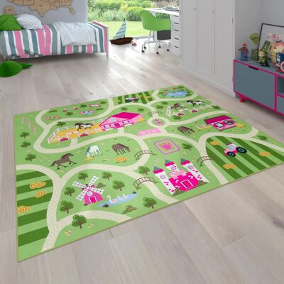 Tappeto da gioco Paco Home Verde-Rosa - Paesaggio e cavalli Tappeto da gioco Paco Home Verde-Rosa - Paesaggio e cavalli
