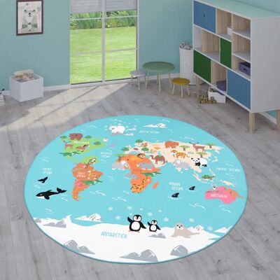 PACO HOME Bino 564 Kinderteppich - Weltkarte, Ø 160cm PACO HOME Bino 564 Kinderteppich - Weltkarte, Ø 160cm