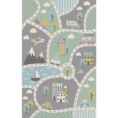 PACO HOME - Tappeto Gioco Circolare Verde e Grigio, 120 cm PACO HOME - Tappeto Gioco Circolare Verde e Grigio, 120 cm