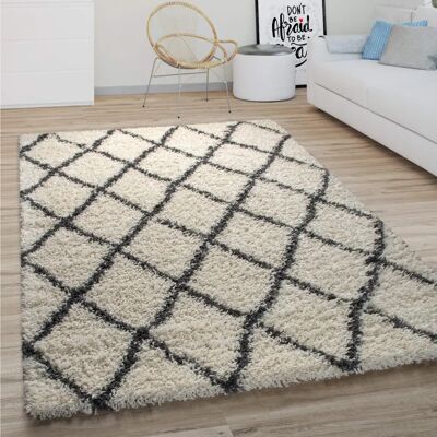 Tappeto Paco Home a pelo lungo - Stile boho scandinavo con motivo a diamanti Tappeto Paco Home a pelo lungo - Stile boho scandinavo con motivo a diamanti