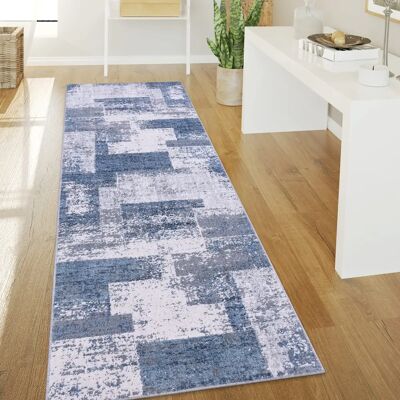 Paco Home - Kurzflor-Teppich Geometrisches Muster 80x150cm - Blau 2 Paco Home - Kurzflor-Teppich Geometrisches Muster 80x150cm - Blau 2