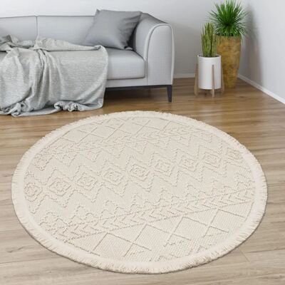 Paco Home Creme Teppich - Geometrisches Rautenmuster - ø 120 cm Paco Home Creme Teppich - Geometrisches Rautenmuster - ø 120 cm