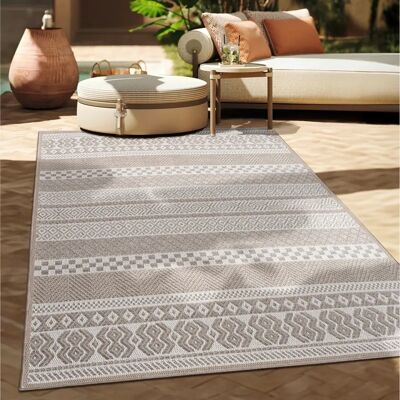 Paco Home - Tappeto Esterno Interno Balcone Terrazza Motivo Boho Etnico Beige - ø 200cm Paco Home - Tappeto Esterno Interno Balcone Terrazza Motivo Boho Etnico Beige - ø 200cm