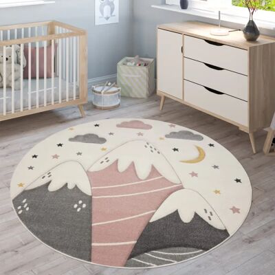 Tappeto bambini rosa montagne 3D - Rotondo 200cm - Paco Home Tappeto bambini rosa montagne 3D - Rotondo 200cm - Paco Home