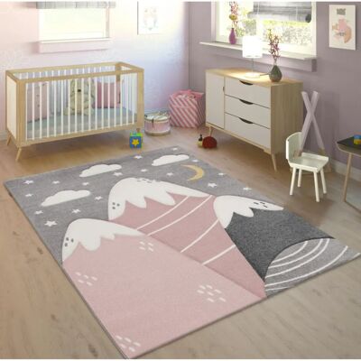 Paco Home - Tappeto per bambini montagne e stelle - Moderno - 133cm quadrato Paco Home - Tappeto per bambini montagne e stelle - Moderno - 133cm quadrato