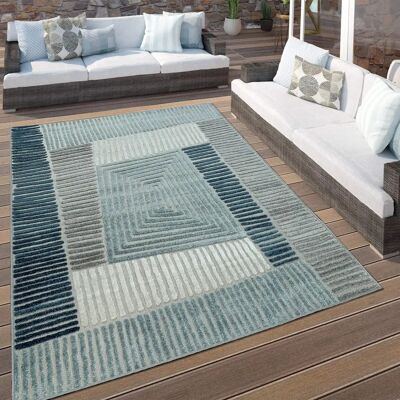 Alfombra Geometría Interior/Exterior Gris Turquesa Ø 120 cm - Paco Home Alfombra Geometría Interior/Exterior Gris Turquesa Ø 120 cm - Paco Home