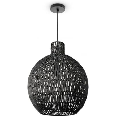 PACO HOME ULLA Lampada Sospesa - Rattan & Carta, Nero, 54cm PACO HOME ULLA Lampada Sospesa - Rattan & Carta, Nero, 54cm