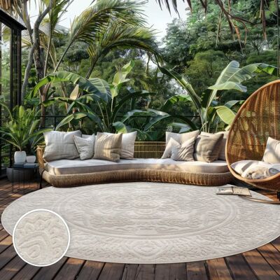 Paco Home - Tappeto Crema 3 - Per soggiorno, cucina, esterno, terrazza, giardino, boho chic, ø 120 cm Paco Home - Tappeto Crema 3 - Per soggiorno, cucina, esterno, terrazza, giardino, boho chic, ø 120 cm