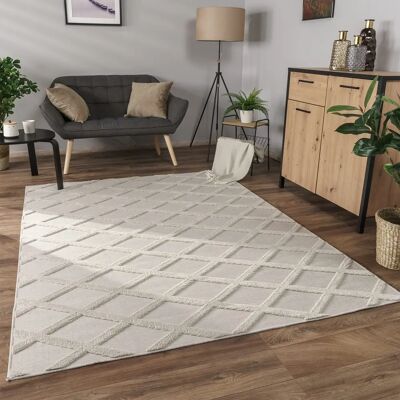 Tappeto PACO HOME Utrecht 642 - Pelo corto, motivo diamante 3D, Beige Tappeto PACO HOME Utrecht 642 - Pelo corto, motivo diamante 3D, Beige