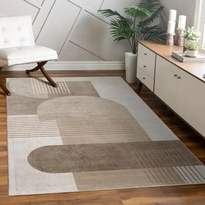 Paco Home Beigefarbener Geometrischer Kurzflor-Teppich - Wohnzimmer 80x150cm Paco Home Beigefarbener Geometrischer Kurzflor-Teppich - Wohnzimmer 80x150cm