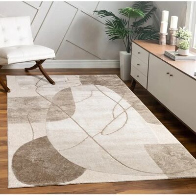 Alfombra beige de pelo corto con motivos florales y geométricos - Paco Home Alfombra beige de pelo corto con motivos florales y geométricos - Paco Home