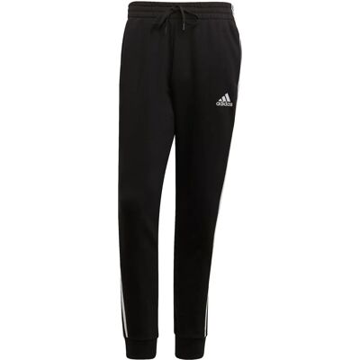 adidas Męskie Essentials Fleece Tapered Cuff 3-Stripes Spodnie - Czarny/Biały adidas Męskie Essentials Fleece Tapered Cuff 3-Stripes Spodnie - Czarny/Biały