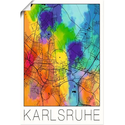 ARTland - Retro Karte Karlsruhe Aquarell - 20x30 cm - Wandbild ARTland - Retro Karte Karlsruhe Aquarell - 20x30 cm - Wandbild