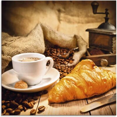 ARTland - Kaffeetasse mit Croissant - Braun - Glasbild ARTland - Kaffeetasse mit Croissant - Braun - Glasbild