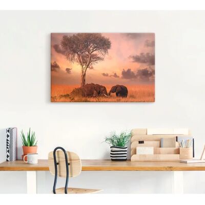 ARTLAND - Elefanten zum Abendessen - 30x20 cm - orange - Canvas Wandbild ARTLAND - Elefanten zum Abendessen - 30x20 cm - orange - Canvas Wandbild