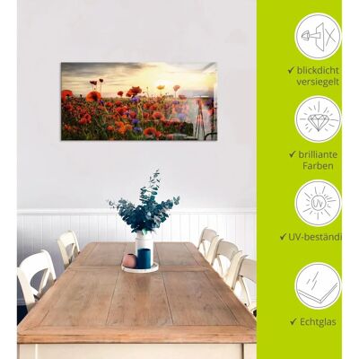 ARTLAND Mohnblumenwiese Glasbild - 60x30 cm, rot, Querformat ARTLAND Mohnblumenwiese Glasbild - 60x30 cm, rot, Querformat