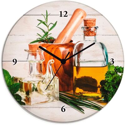 ARTLAND Weiße Olivenöl Kräuter Wanduhr - Küche - Leise Quarz oder Funk ARTLAND Weiße Olivenöl Kräuter Wanduhr - Küche - Leise Quarz oder Funk