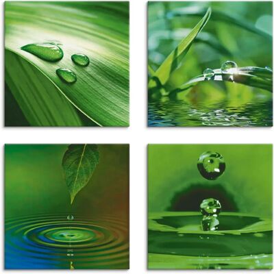 ARTLAND - Blatt Gras Wassertropfen - 30x30 cm - Leinwandbild ARTLAND - Blatt Gras Wassertropfen - 30x30 cm - Leinwandbild