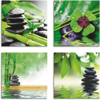 ARTLAND Glücksklee Zen Steinpyramide Wasser - 30x30 cm - grün - Canvas print ARTLAND Glücksklee Zen Steinpyramide Wasser - 30x30 cm - grün - Canvas print