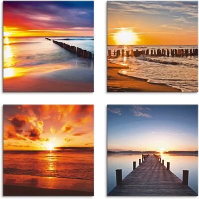 ARTLAND Ostsee Strand Sonnenuntergang - 30x30 cm - rot - Canvasdruck ARTLAND Ostsee Strand Sonnenuntergang - 30x30 cm - rot - Canvasdruck