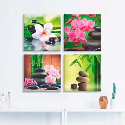 ARTLAND Zen Bambus Steine Leinwandbild - 40x40cm - 4er Set ARTLAND Zen Bambus Steine Leinwandbild - 40x40cm - 4er Set