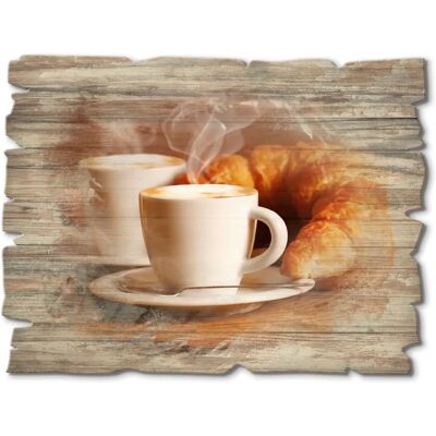 ARTLAND - Dampfender Cappuccino und Croissant - Wood picture ARTLAND - Dampfender Cappuccino und Croissant - Wood picture