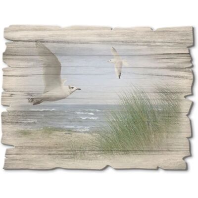 ARTLAND - Nordseestrand mit Möwen - 40x30 cm - blau - Wood wall art ARTLAND - Nordseestrand mit Möwen - 40x30 cm - blau - Wood wall art