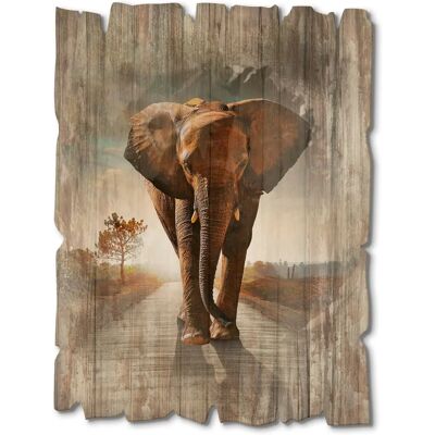 ARTLAND - Ein Elefant läuft auf der Straße - brown - 30x40 cm - Wood art ARTLAND - Ein Elefant läuft auf der Straße - brown - 30x40 cm - Wood art