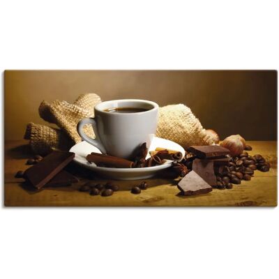 ARTLAND - Kaffeetasse Zimtstange Nüsse Schokolade - Braun - 40x20cm - Leinwand ARTLAND - Kaffeetasse Zimtstange Nüsse Schokolade - Braun - 40x20cm - Leinwand