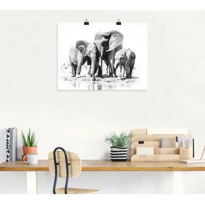 ARTLAND - Elefantenmutter mit Kindern - 60x45 cm - Schwarz - Wall art ARTLAND - Elefantenmutter mit Kindern - 60x45 cm - Schwarz - Wall art