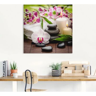 ARTLAND Wandbild Spa Orchideen Bambus Kerze - Quadratisches Leinwandbild in Pink ARTLAND Wandbild Spa Orchideen Bambus Kerze - Quadratisches Leinwandbild in Pink