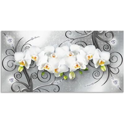 ARTLAND - weiße Orchideen auf Ornamenten - 60x30 cm ARTLAND - weiße Orchideen auf Ornamenten - 60x30 cm