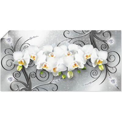 ARTland - weiße Orchideen auf Ornamenten - 60x30 cm - Wall art ARTland - weiße Orchideen auf Ornamenten - 60x30 cm - Wall art