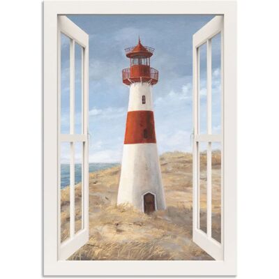 ARTLAND Leuchtturm I Fensterblick - 50x70cm Wandbild aus Aluminium ARTLAND Leuchtturm I Fensterblick - 50x70cm Wandbild aus Aluminium
