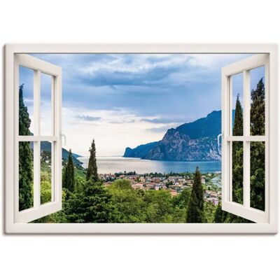 ARTLAND Gardasee durchs weiße Fenster Grünes Wandbild - Wandkunst ARTLAND Gardasee durchs weiße Fenster Grünes Wandbild - Wandkunst