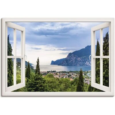ARTLAND Gardasee durchs weiße Fenster Grünes Wandbild - Wandkunst ARTLAND Gardasee durchs weiße Fenster Grünes Wandbild - Wandkunst
