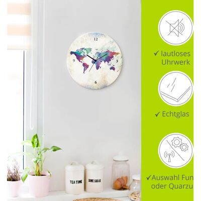 ARTland - Glasuhr rund bunte Weltkarte - Wall clock ARTland - Glasuhr rund bunte Weltkarte - Wall clock