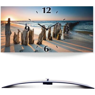 ARTLAND Braun Sonnenuntergang Strand Wellenbrecher Wanduhr - Uhr ARTLAND Braun Sonnenuntergang Strand Wellenbrecher Wanduhr - Uhr