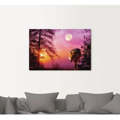 ARTLAND Wolf im Vollmond Lila Wandkunst - Tierkunst Modern ARTLAND Wolf im Vollmond Lila Wandkunst - Tierkunst Modern