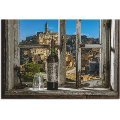ARTLAND Graues Wandbild - Blick aus dem Fenster Matera - Italien - 90x60cm - Wandkunst ARTLAND Graues Wandbild - Blick aus dem Fenster Matera - Italien - 90x60cm - Wandkunst
