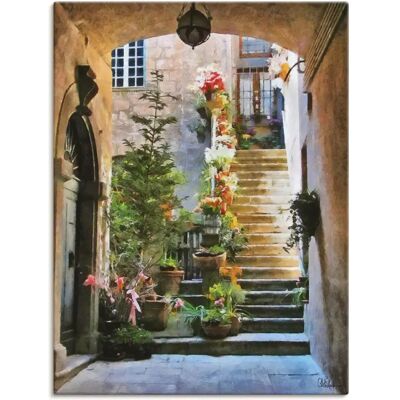 ARTLAND Treppe mit Blumen Wandbild - Architektur, Bunte Farben, Leinwand ARTLAND Treppe mit Blumen Wandbild - Architektur, Bunte Farben, Leinwand