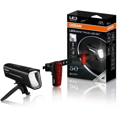 OSRAM RACE 50 SET Zestaw oświetlenia LED do roweru - Poziomy jasności, USB-C ładowanie OSRAM RACE 50 SET Zestaw oświetlenia LED do roweru - Poziomy jasności, USB-C ładowanie