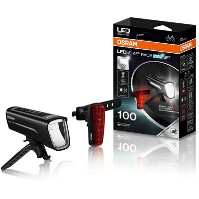 Zestaw świateł rowerowych LED OSRAM RACE 100 - Ładowalny, Czarny Zestaw świateł rowerowych LED OSRAM RACE 100 - Ładowalny, Czarny