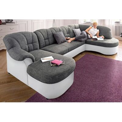 Domo collection Flores U-Form Sofa Weiß Grau - Sofa Domo collection Flores U-Form Sofa Weiß Grau - Sofa