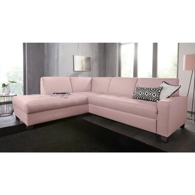 Domo Collection Florentina L-Form Sofa - Mikrofaser, Rosa, Ottomane links Domo Collection Florentina L-Form Sofa - Mikrofaser, Rosa, Ottomane links