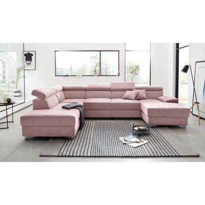 Domo Collection Mira U-Form Sofa - Mikrofaser, Rosa, Recamiere rechts, mit Kopfteilverstellung Domo Collection Mira U-Form Sofa - Mikrofaser, Rosa, Recamiere rechts, mit Kopfteilverstellung